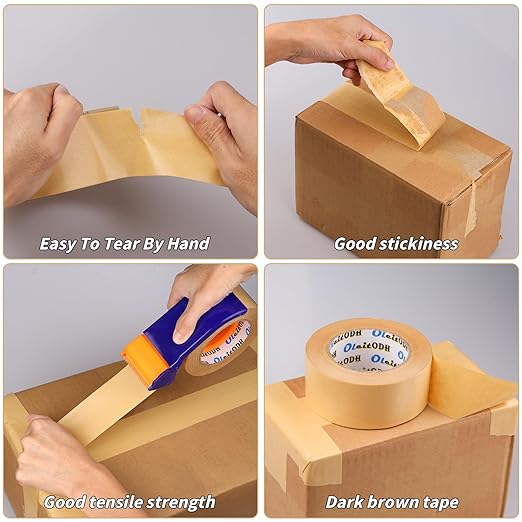 16 Pack Brown Paper Packing Tape, Kraft Paper Tape Bulk 2" x 55 Yardx 7 mil Gummed Tape for Marking, Sealing Box, Masking, Shipping, Strong Adhesive Easy-to-Tear Waterproof Tape