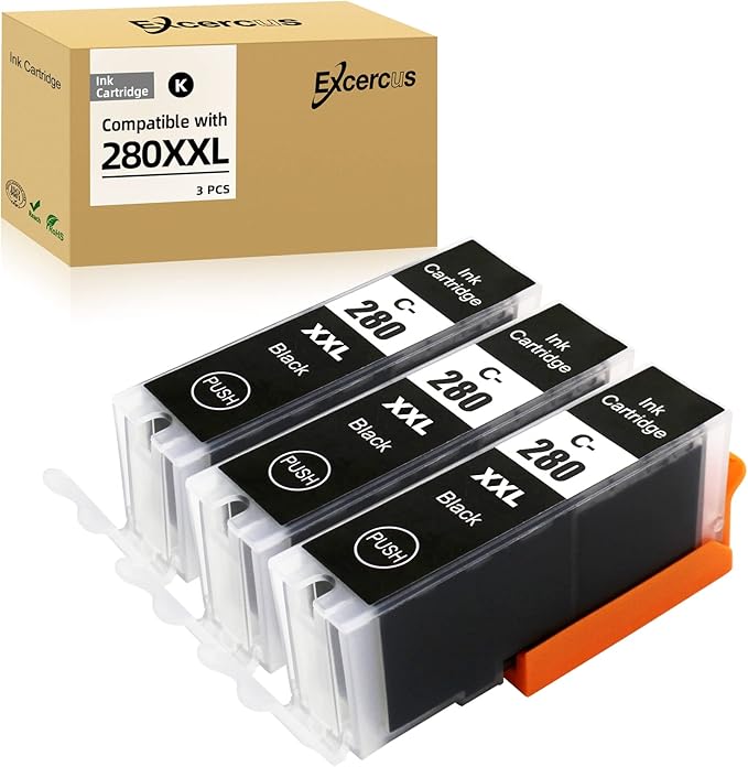 Compatible Ink Cartridge Replacement for for Canon pg280 bk PGI-280 PGI-280XXL BK Black Ink TankWorks for PIXMA TR7520 TR8520 TR8620 TS6120 TS6320 TS8220 TR8622 TS9120 Printers(3Pack)