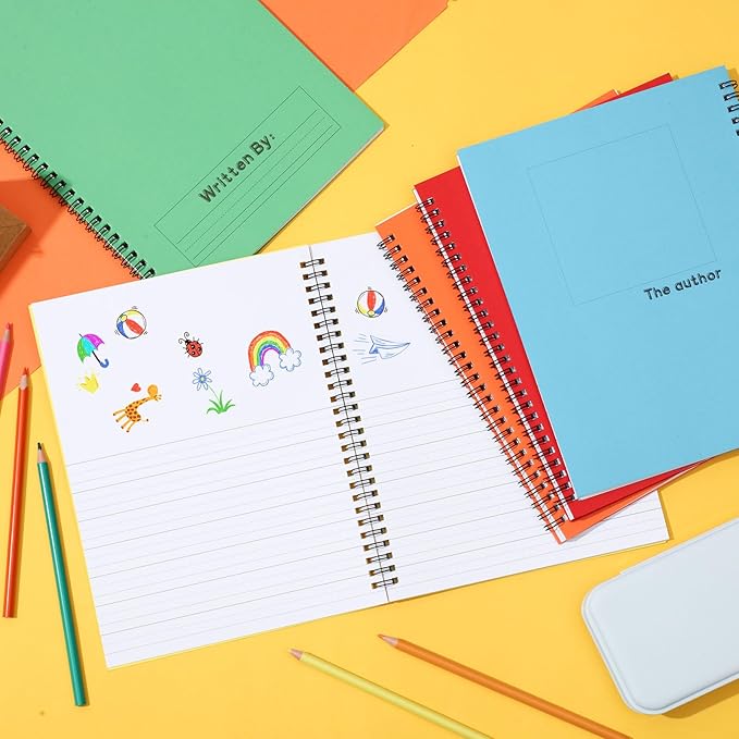 Henoyso 10 Pcs 100/50 Sheets Primary Composition Notebook K-2 Bulk Spiral Primary Journal Drawing Handwriting Practice for Kids Kindergarten 1st 2nd Back to School Supplies (Bright Color,100 Sheets)