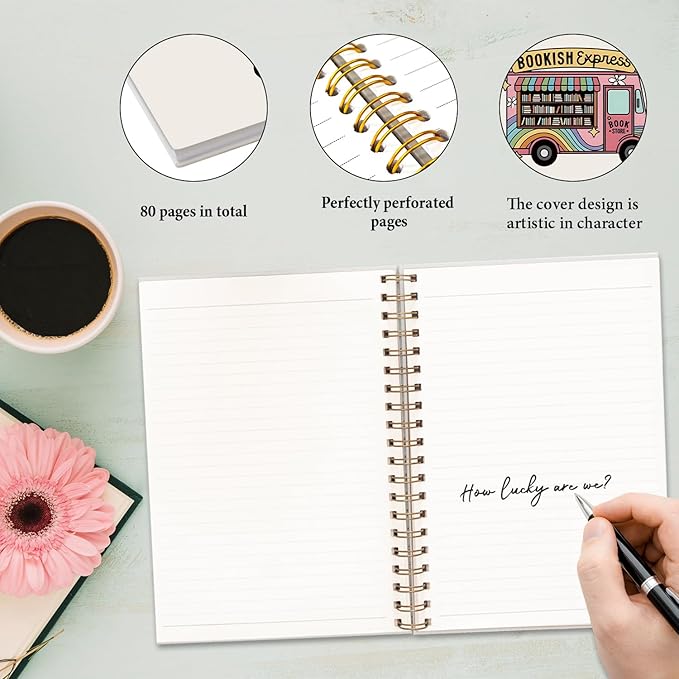 JXREQ Trendy Bookstore Notebook, Bookish Gifts Journal Notebook, Reading Journal for Book Lovers, Gifts for Readers Books Lovers Women, Bookish Express Spiral Notebooks 5.5x8.3