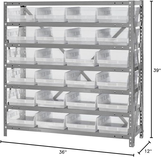 Quantum Storage Systems 1239-107CL Solid Heavy Duty 7 Shelves 24 Economy Clear Bins 39" H x 36" W x 12" D