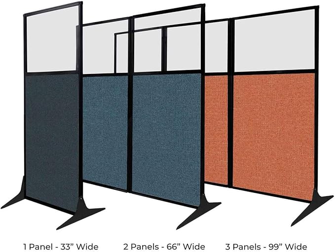 Versare Office Workstation Screen | Portable Wall Divider | Modern Cubicle | Freestanding Privacy Screen | Flexible Work Space | 1 Panel | 33" Wide x 70" Tall Black SoundSorb Panels with Window