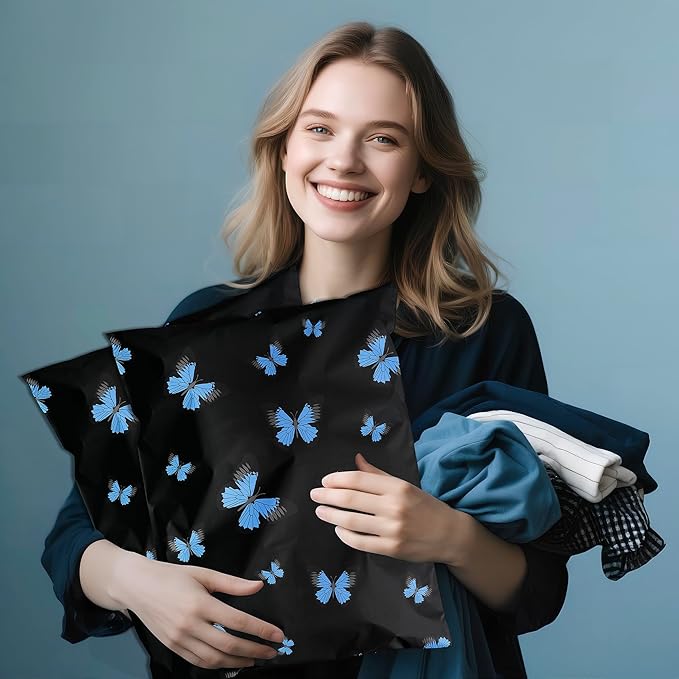 butterfly Poly Mailer 6x9 Inch 100 Pcs, Waterproof Shipping Bags for Clothing, Tear-Resistant Mailier Bags, Strong Mailing Bags with Self-Seal