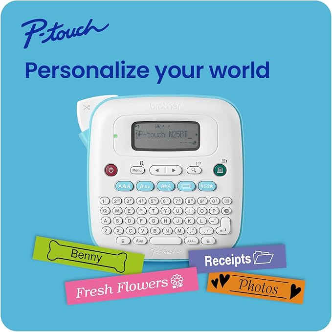 Brother P-Touch PT-N25BT Personal Connected Label Maker, Bluetooth, Design&Print2 app, Portable, Handheld and Prints with P-Touch Btag½â€ (12mm) Wide Color Label Tapes