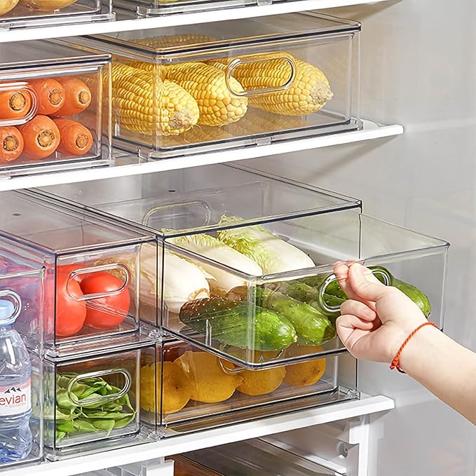 MANO 2Pack Clear Fridge Drawers Pull Out Stackable Refrigerator Drawer Organizer Bins Pantry Storage Box Plastic Food Containers for Kitchen Bathroom Office Closet (X-Large)