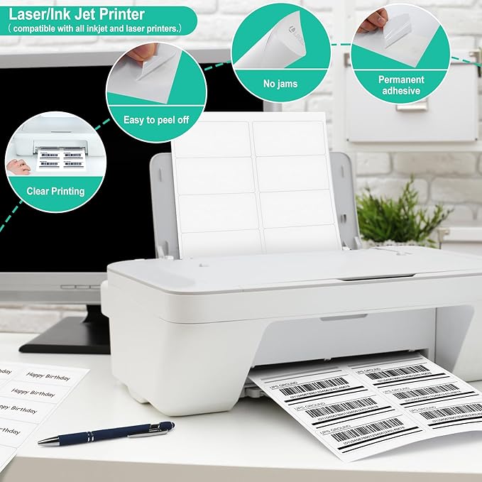 L LIKED 2" x 4" Label Stickers, Printable White 10 per Sheets Total 500 Labels, for Laser/Inkjet Printing - Matte (500 Labels)