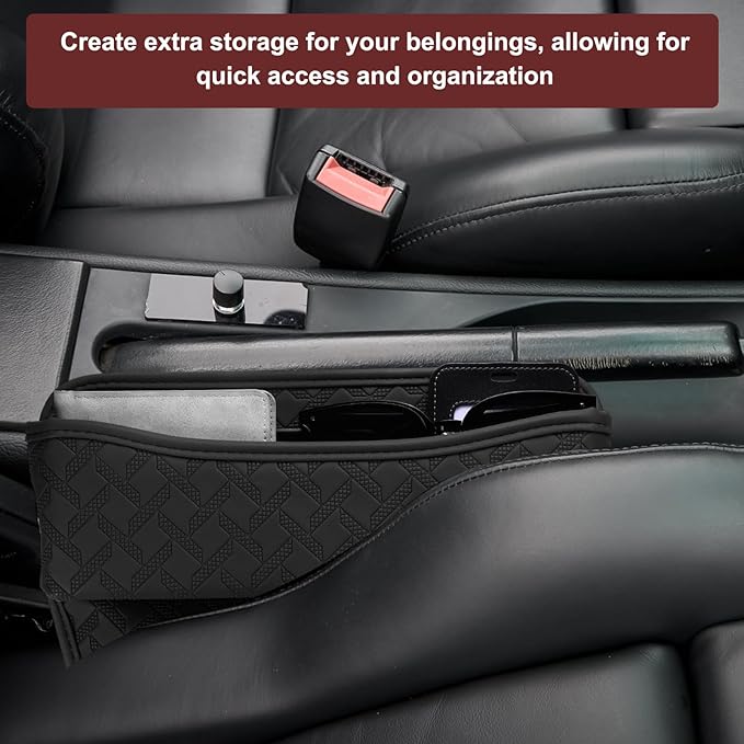 HARFINGTON Car Seat Gap Filler Organizer 11.5 x 8 x 2.1 Inch Leather Universal Car Organizer Storage Box Between Seat and Console for Phone Sunglasses Keys, White