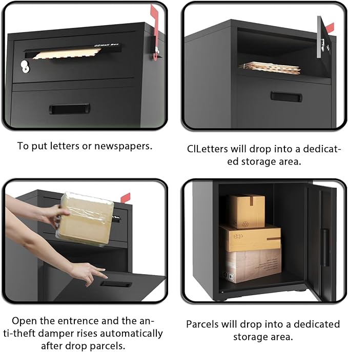Package Delivery Boxes for Outside, Large Parcel Drop Boxes with Lock, Customize Address Stickers Package Drop Boxes for Outside is Waterproof,Package Delivery Box for Porch (Black,40"*17.7"*15 in)