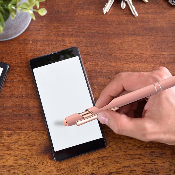 8 Pcs Blue Ink Ballpoint Pen with Stylus Tip 2 in 1 Stylus Ballpoint Pen Metal Pens Stylus Pen for Touch Screens School Office Coworkers (Pink Rose Gold)