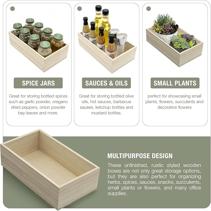 Sorbus Unfinished Wood Crates - Organizer Bins, Wooden Box for Pantry, Closet, Arts & Crafts, Cabinet Organizers, Containers (4 Pack)