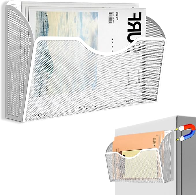 Magnetic File Holder 1 Pockets File Folder Organizer, Office Hanging Magazine Rack for File Cabinets, Magnetic Paper Holder, No Drilling Mail Organizer for Refrigerator, Office