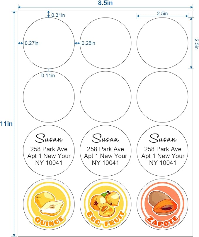 Methdic 2.5" Diameter High Visibility Printable Round Labels,Matte White,360 Customizable Blank Stickers