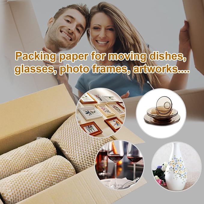Honeycomb Packing Paper for Moving Breakables 12" x 295 FT Bulk Packing Materials for Household, Bubble Cushioning Wrap Roll Eco Friendly Packaging Shipping Supplies for Dishes