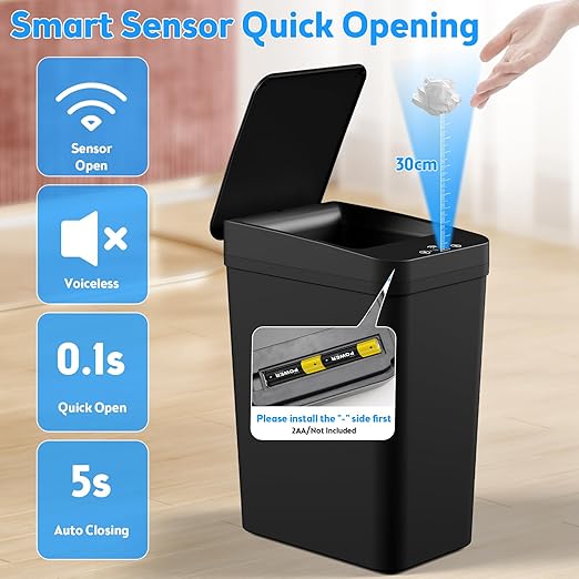 Bathroom Trash Can with Lid, KOEYLE 2 Pack 2.2 Gallon Automatic Touchless Garbage Can, Small Motion Sensor Smart Trash Can, Slim Waterproof Trash Bin for Bedroom, Bathroom, Office, Living Room (Black)
