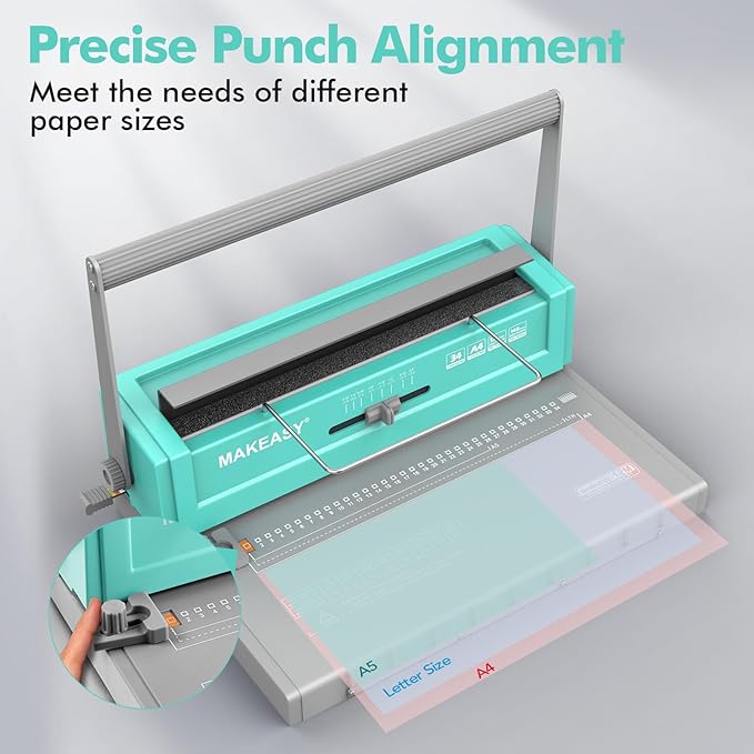 MAKEASY Binding Machine - Wire Binding Machine, 34 Hole, 12 Sheets Punch Capacity, Metal Book Maker Machine with 1 Box Wire Spines & Ring Opener