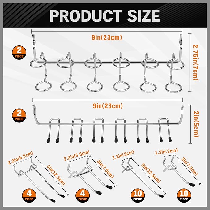 HORUSDY 309 PCS Pegboard Hooks Assortment Kit – 17 Types Heavy Duty Peg Board Hooks & Organizer Accessories – Fits 1/8 & 1/4 Inch Pegboard Durable Metal Wall Hooks for Garage Kitchen Workshop