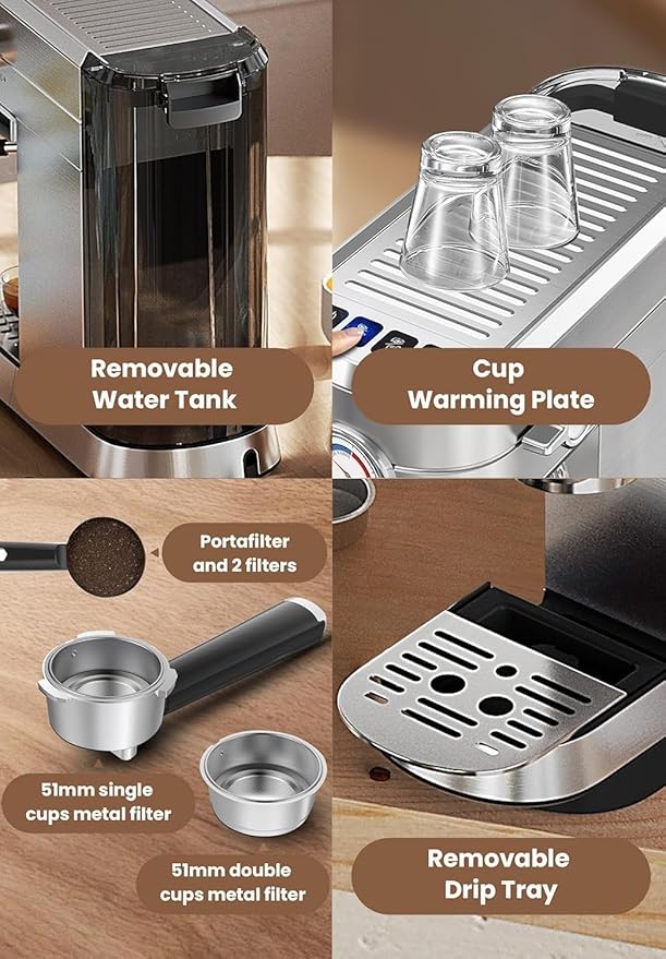 Gevi Commercial Espresso and Coffee Makers, Professional 20 Bar Espresso Maker with Milk Frother, Stainless Steel Expresso Coffee Machines for Home, Compact Cappuccino Machine, Great Gift