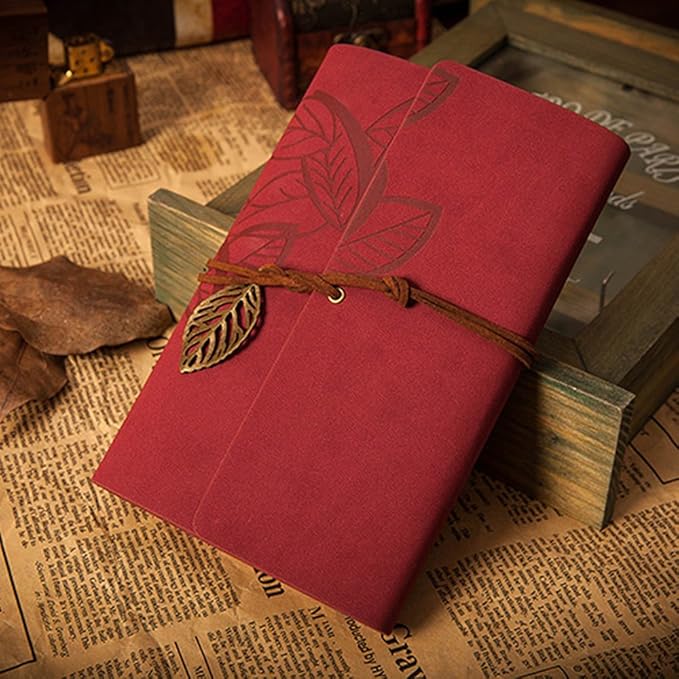 EvZ Vintage Dark Red PU Leather Cover Loose Leaf Blank Notebook Journal Diary Gift