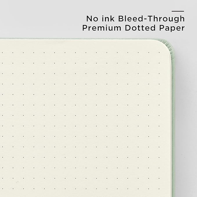 &And Per Se Dotted Journal Notebook, A5 Hardcover Leather Bullet Dotted Journal, 160 Pages 100 gsm Thick Dotted Paper,3 Sheets of Stickers Included - 5.7'' x 8'' (Pastel green)