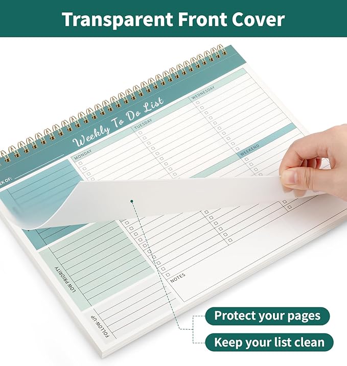 Weekly To Do List Notepad, 52 Undated Sheets (8.5"×11") Duplex-printed Weekly Planner Notepad For Work Home School Office Desk Accessories Supplies & Goal Setting Tasks - Green