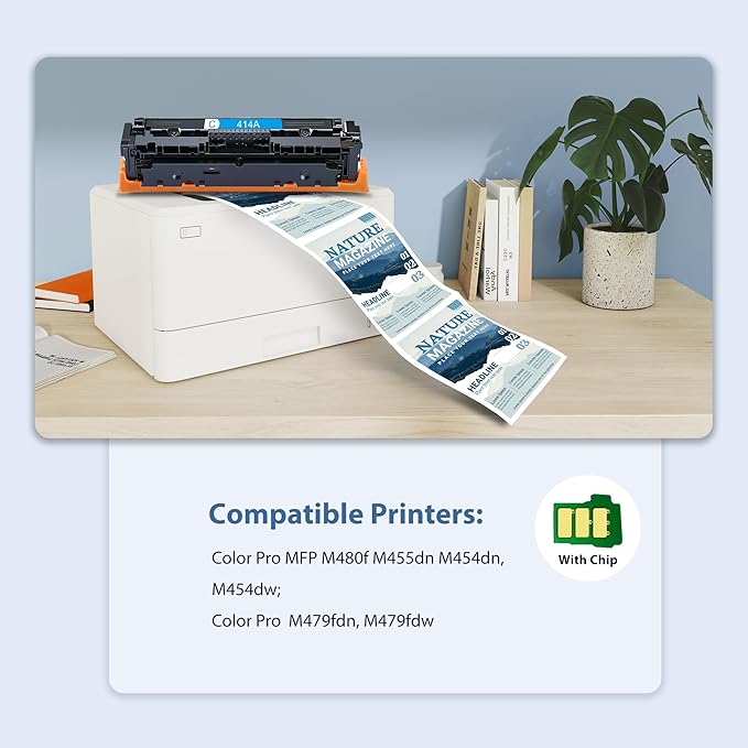 414A Toner Cartridges 4 Pack Compatible with HP 414A W2020A 414X W2020X Toner (with Chip) Works for Pro MFP M479fdw M454dw M454dn M455dn M479fdn Printer (1BK+1C+1M+1Y)