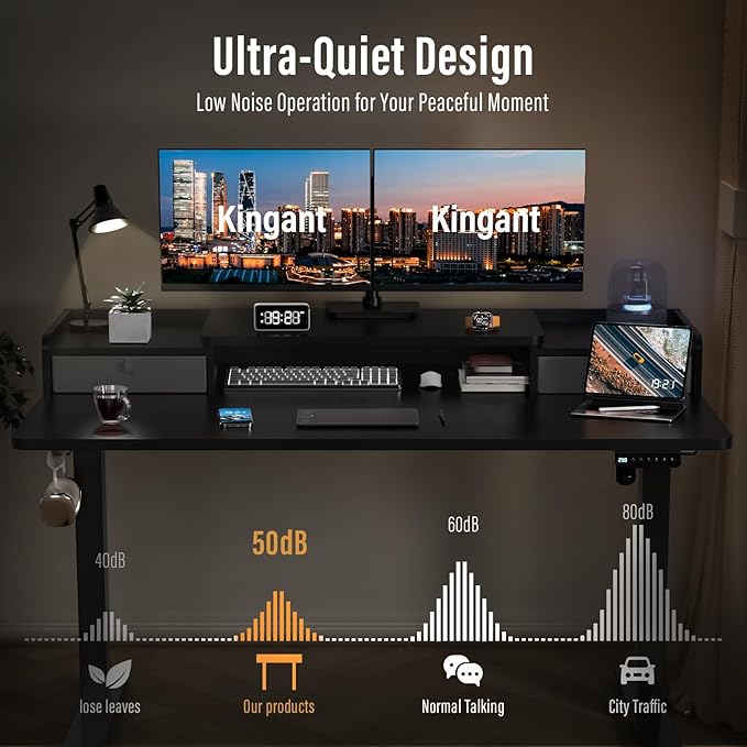 Standing Desk with Drawers,Thickened Table Legs Sit Stand Desk Electric for Home Office & Gaming,Ergonomic Stand Up Desk Cable Management Tray(Classic Black) (Classic Black, 55″ x 30″)