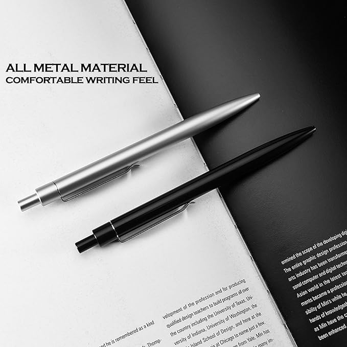 DUNBONG Silvery Metal Gel Pen, Gel Ink Ballpoint Pen, Black Ink, 0.5mm Retractable Ink Pen (Silvery)