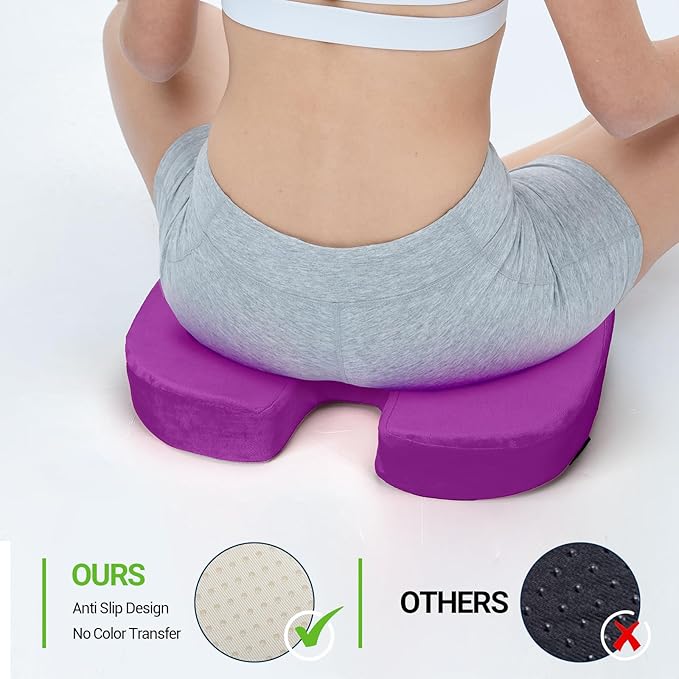 Gel Seat Cushion for Car Office - Memory Foam Pain Relief Chair Pillow Cushions - Tailbone Sciatica Coccyx Butt Lumbar Support Pad for Sitting Driving Traveling, Velvet, Purple