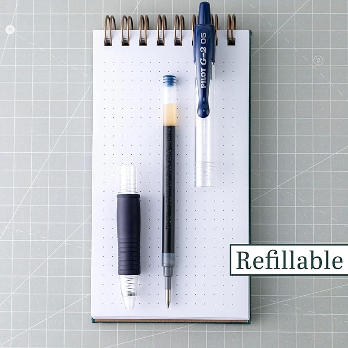 G2 Retractable Premium Gel Ink Roller Ball Pens Extra Fine Point (.5mm) Green Ink 5 pack; Refillable & Premium Comfort Grip Bundle with Plastic Reusable Pouch