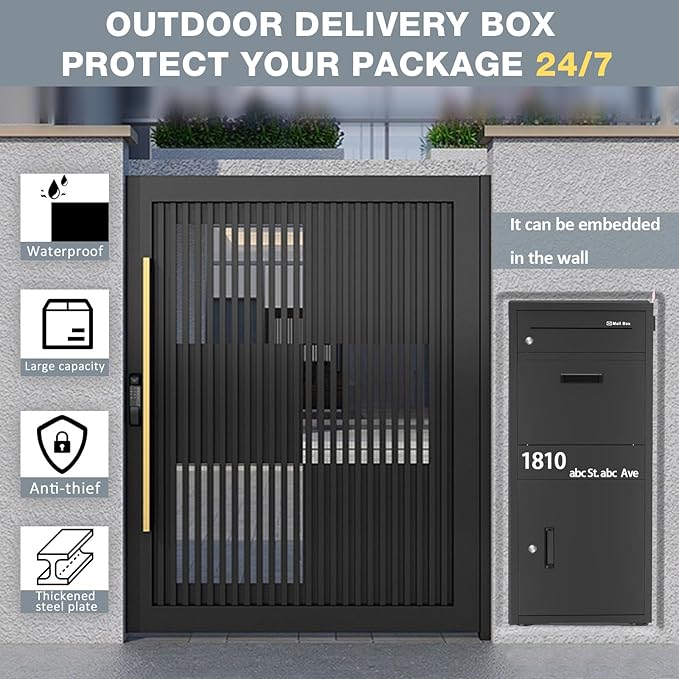 Package Delivery Boxes for Outside, Large Parcel Drop Boxes with Lock, Customize Address Stickers Package Drop Boxes for Outside is Waterproof,Package Delivery Box for Porch (Black,40"*17.7"*15 in)