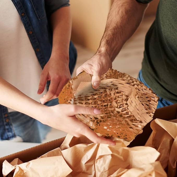Brown Honeycomb Packing Paper for Moving Breakables, 15 Inch x 100 Feet. Fragile Shipping Supplies. Perforated Packing Materials for Fragile Items. Moving Paper Wrap. Eco Friendly Packaging
