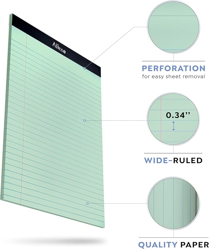 Colored Legal Pads 8.5 x 11, Pack of 12 - Perforated Wide Ruled Writing Note Pads - Premium Thick Paper, No Ink Bleeding - Lined Legal Pad For Home, Office, School, Business - 50 Sheets