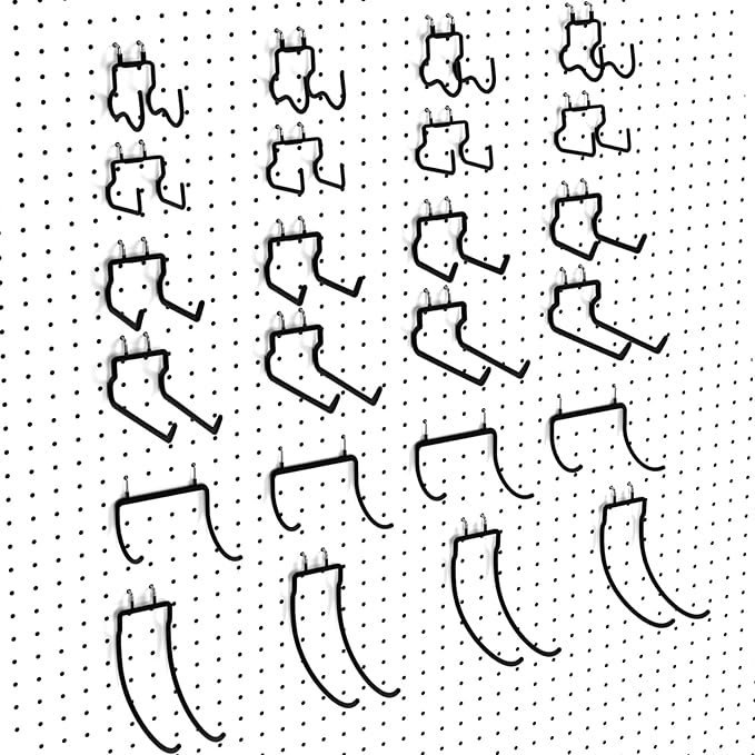 INCLY 24 Pack Heavy Duty Pegboard Hooks, 1/4" Pegboard Drill Holder Tool Utility Hooks, Peg Board Tool Hangers Accessories for Hanging Power Tools, Drill, Hammer, Workbench, Garage