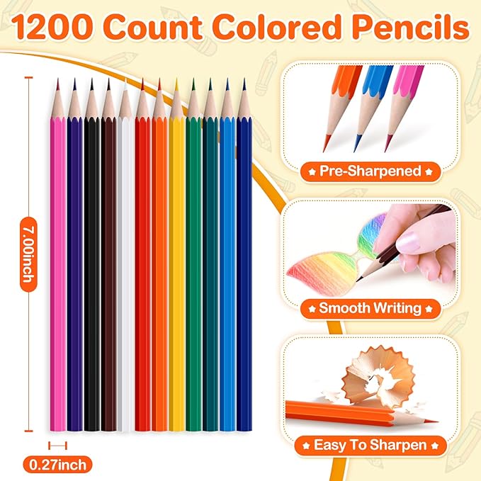 100 Packs Colored Pencils Bulk,1200 Count Pre-Sharpened Colored Pencils in Bulk,Vibrant Colors,12 Color Pencils Set for Classroom Prizes,Back to School Supplies for Kids
