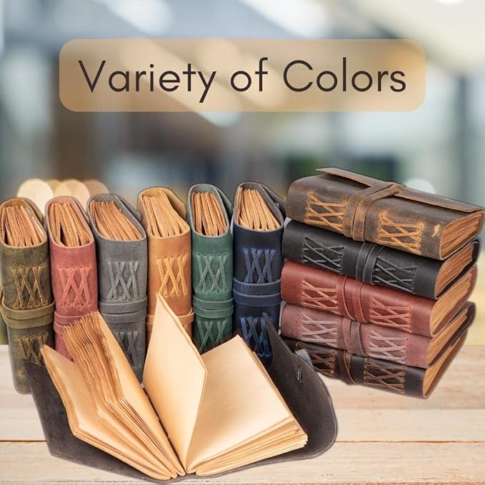 LEATHER VILLAGE Leather Bound Journal - Green, 7"X5", 220 Pages - Vintage Blank Paper Diary for Writing, Drawing, Sketchbook, and Travel Notebook - Ideal for Women and Men