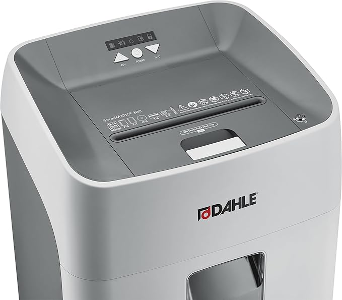 Dahle ShredMATIC SM 300 Auto-Feed Paper Shredder, Cross Cut, 300 Sheet Bin, German Engineered, Jam Protection, Oil Free, SmartPower, P-4 Security, Shreds CDs/Staples/Paper Clips/Credit Cards