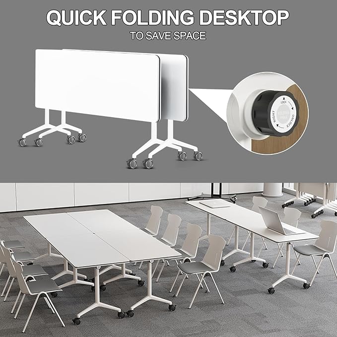 Folding Conference Room Tables 6 Pack, Foldable Modern Mobile Meeting Table Desk Training Table 6FT Large Rolling OfficeTable for Conference Training Classroom (2, 47.2" * 23.6" * 29.5")