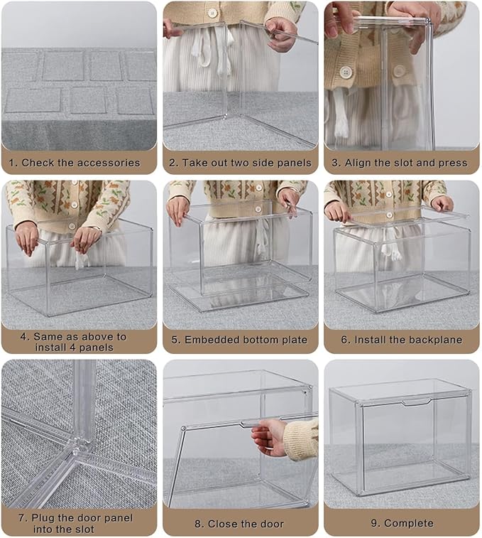 Clear Stackable Plastic Storage Bins with Magnetic Lid, Dustproof Book & Cosmetic Display Cases, Large Figures Collectibles Showcase, Shoe Box, Protection Organizer (Clear-L-1 Pack)