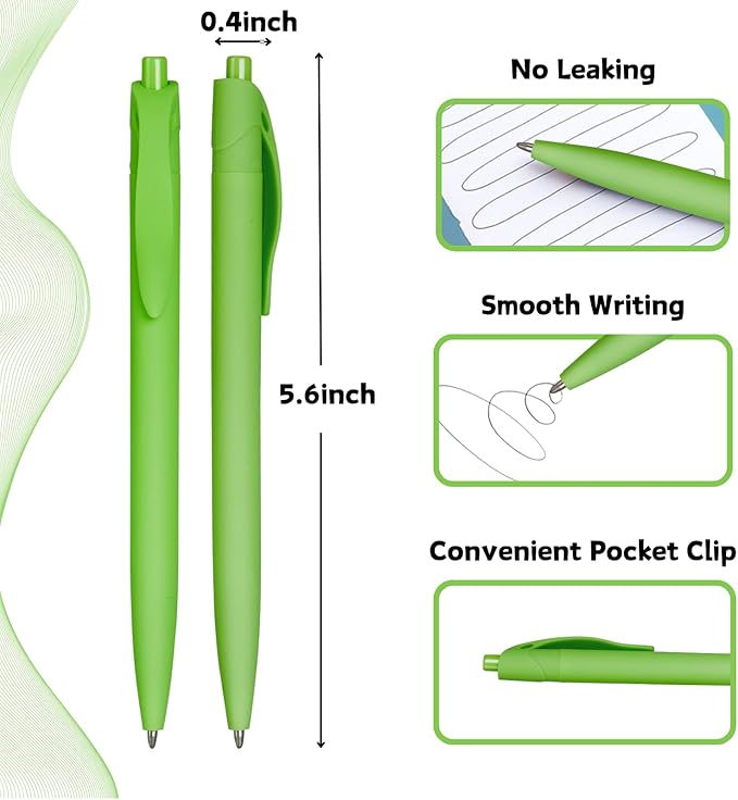 BallPoint Pens, 50 Pack (BLACK Ink),Bulk Pens, Light Green Barrel,Click Pens for Office Home and School, Retractable Ballpoint Pens, Medium Point, 1.00MM (Light Green)