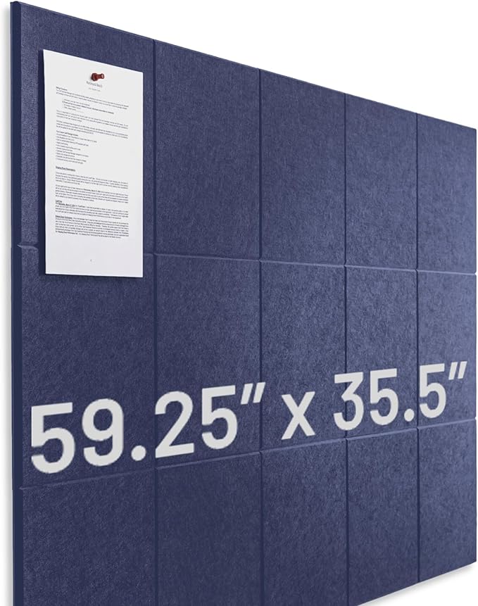 Large Cork Board Alternative | 15 Pack | Sizing Up to 59βx36β, Felt Wall Tiles, Office Wall Decor, Large Cork Boards for Walls, Corkboard, Cork Board for Office, Pin Board, Blue