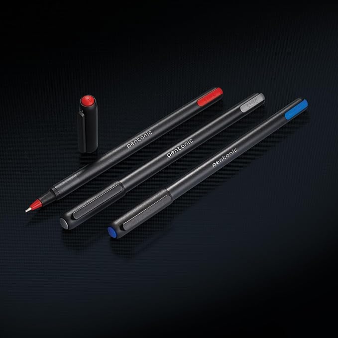 Pentonic Ballpoint Pens, 25 Count, Black, Red & Blue Colored Ink, 0.7 mm Fine Point, Smooth Writing For Journaling & Note Taking (PEN12126)