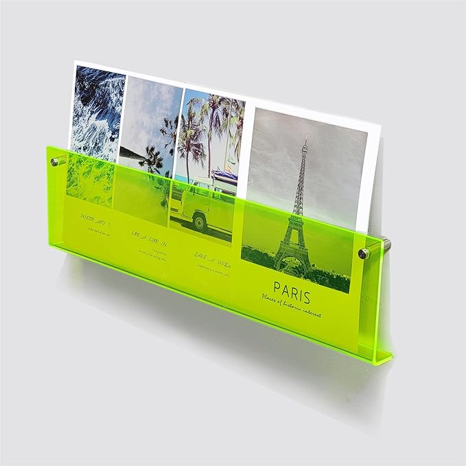 ROYALITA 2-Pack Acrylic Magazine Holder Brochure Holder, 24" Record Holder Magazine Rack, Fashion Hanging Bookshelf Literature Storage Rack for Waiting Room, Living Room, Office, Green 24 Inch