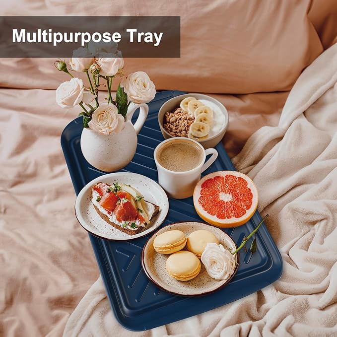 LEHAHA Grilling Prep and Serve Trays, Melamine BBQ Tray for Raw and Cooked Food, Food Serving Platter and plate for Outdoor Party,Large Melamine Serving Platter, Set of 2, 17.2 x 10.5'',Blue and White