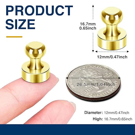 MIKEDE Whiteboard Magnets - 60pcs Small Gold Neodymium Refrigerator Magnets for Whiteboard, School, Classroom, Kitchen and Map