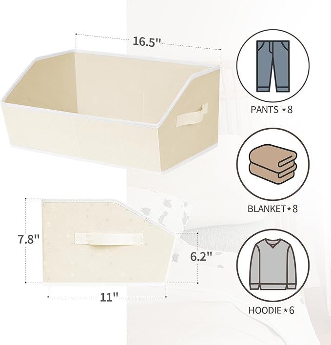 Clothes Organizers and Storage - Fabric Cube Bins with Handles, Storage Baskets for Shelves, Trapezoid Collapsible Boxes for Home, Dorm, Office, 10 Pack, Beige