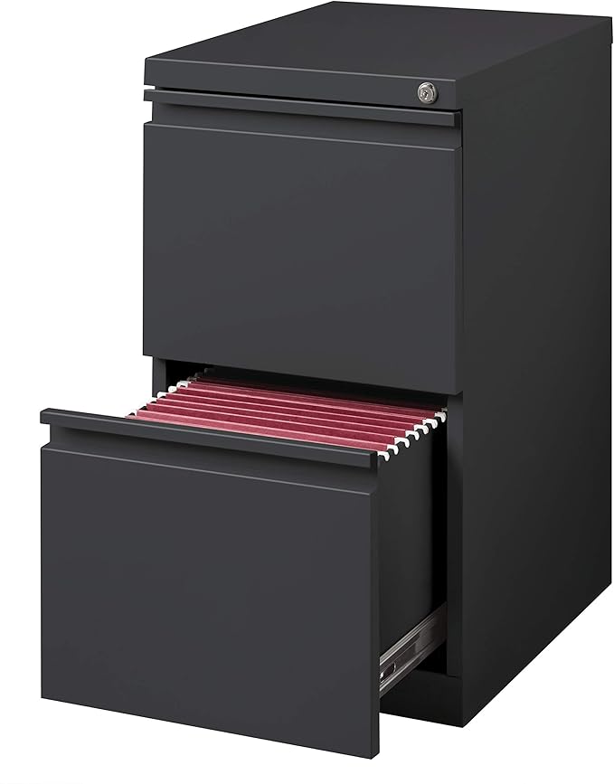 20 Inch Deep Metal Mobile Pedestal File 2 Drawer File-File with Full Width Pull, for Home and Office, Holds Letter Width Hanging Folders, Charcoal