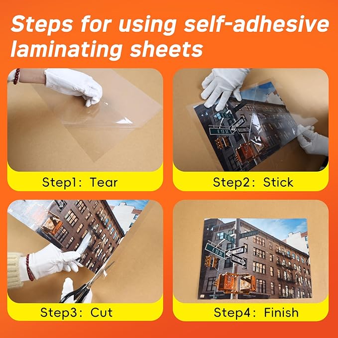 Self Adhesive Laminating Sheets,4Mil 8.5x11inches,Bulk Package 100Sheets Self Sealing Laminating Sheets, Self Adhesive Contact Paper,Clear Laminate Sheets for Stickers,No Machine Needed