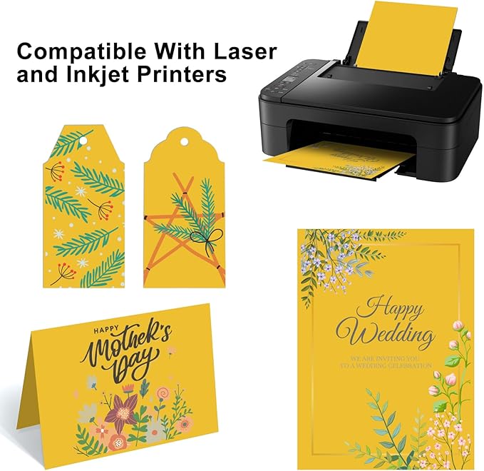 OcePor 100 Sheets Yellow Cardstock Paper, Colored Printer Paper 8.5 x 11, Card Stock Thick Construction for Craft,Scrapbook,Office Printing, Invitations, Certificates,92 lb/250gsm