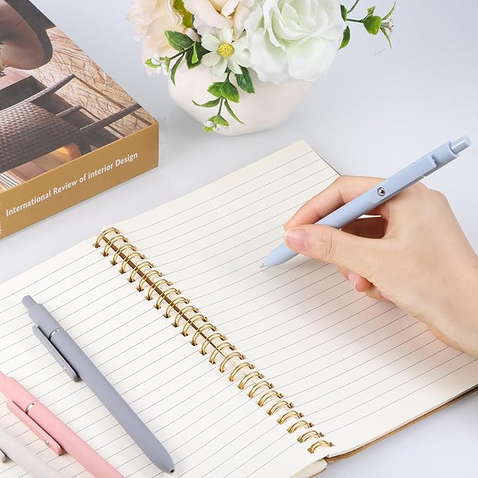 5 Pcs Gel Ink Pens, 0.5mm Fine Point Black Ink Ballpoint Pens, Metal Clip Retractable Pens, Quick Drying Pens for Smooth Writing (Morandi)