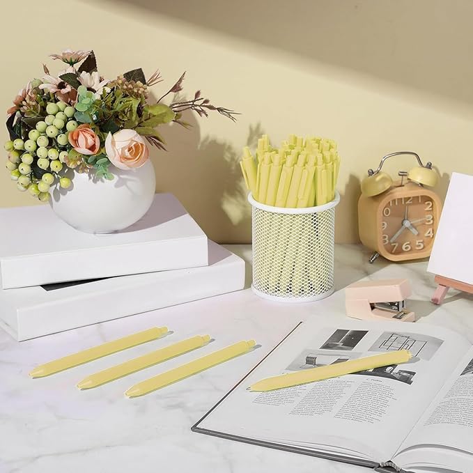 Teling 100 Pcs Ballpoint Pens Retractable Comfortable Cute Stylish Writing Pens in Medium Point 1.0 mm for Office Supplies(Yellow)